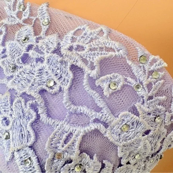 Y2K Satin Corset Mini Dress Sz.4-6 Fairy Mesh Lace Rhinestone Wimsigoth 90s - Picture 12 of 15